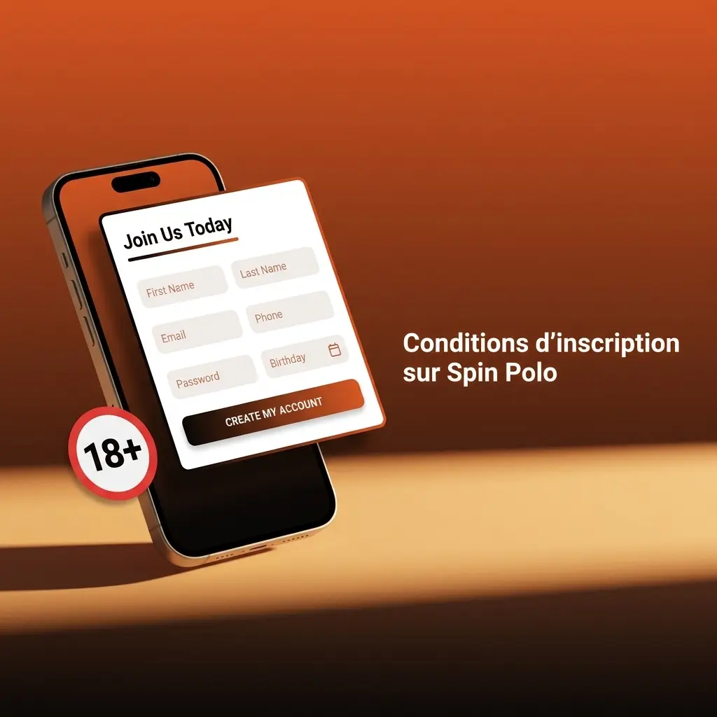 Conditions d'inscription sur Spin Polo : âge légal, compte unique, informations exactes et jeu responsable requis.