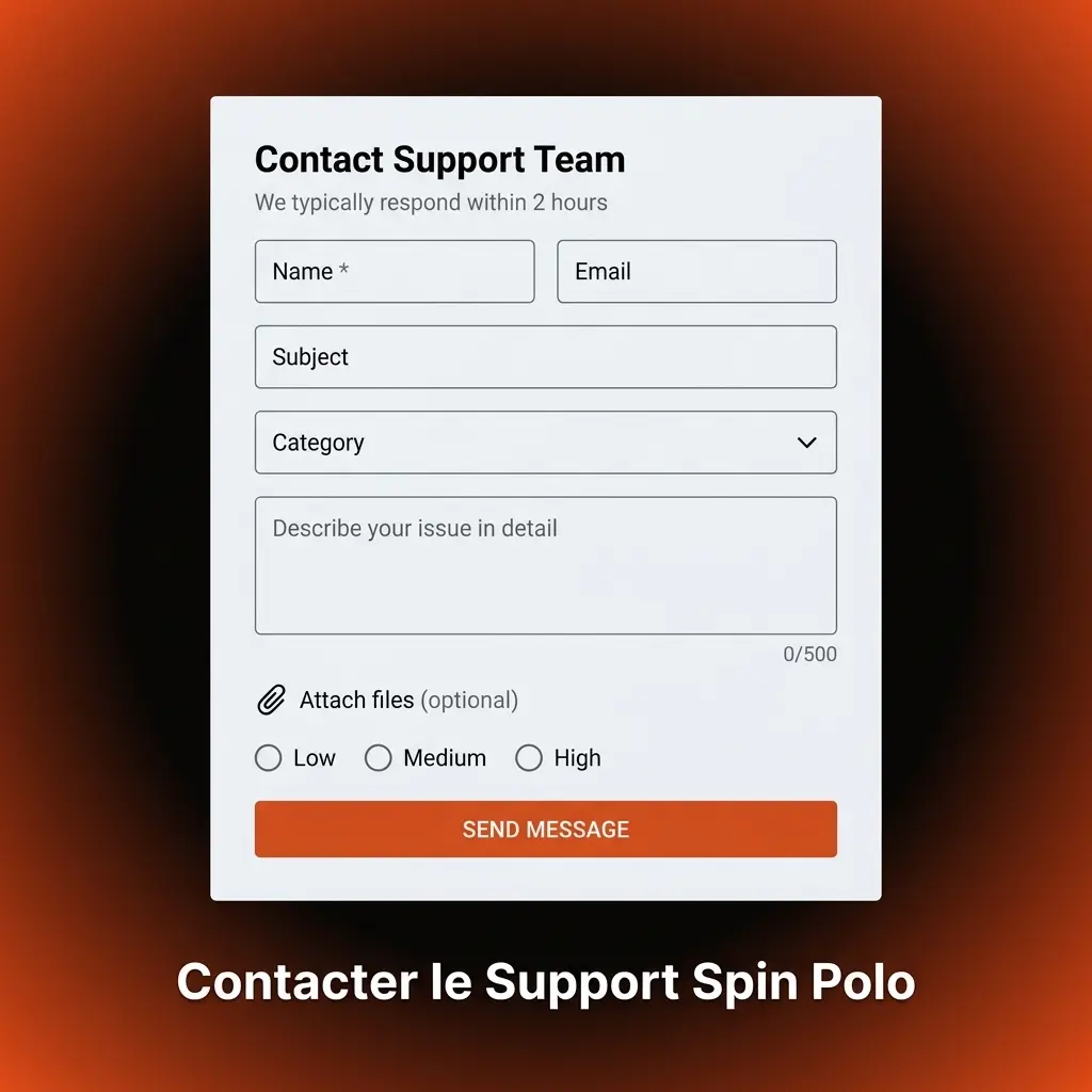 Équipe support Spin Polo disponible 24h/24 via chat en direct, e-mail et FAQ pour dépôts et retraits