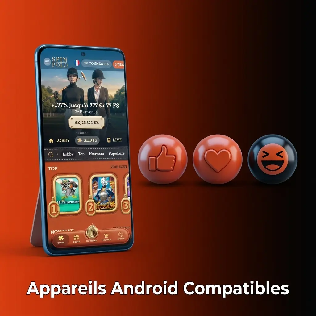 Appareils Android compatibles avec l'application Spin Polo : Samsung, Xiaomi, Oppo, OnePlus, Google Pixel, Sony, Huawei